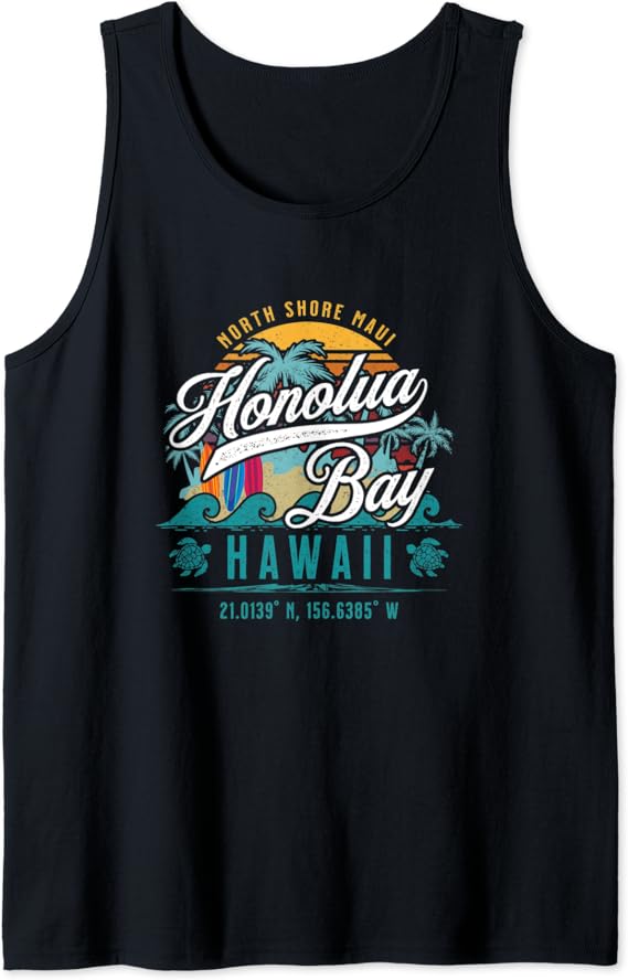 Honolua Bay North Shore Maui Hawaii Retro Sun Surf Snorkel Tank Top